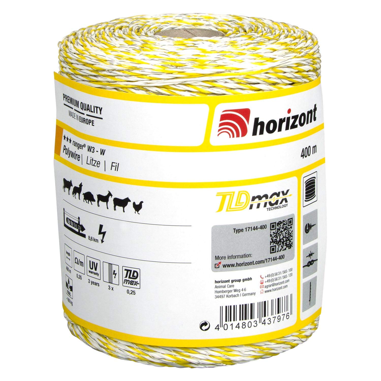 horizont-ranger-w3-weidezaunlitze-gelb-400m image 1