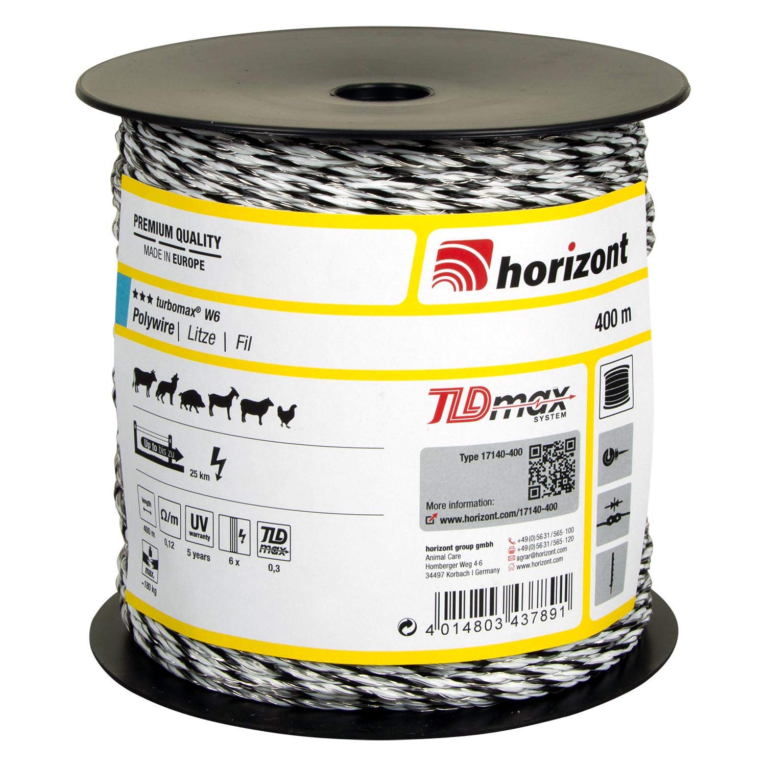 horizont-turbomax-w6-weidezaunlitze-400-m-wei-180-kg image 1
