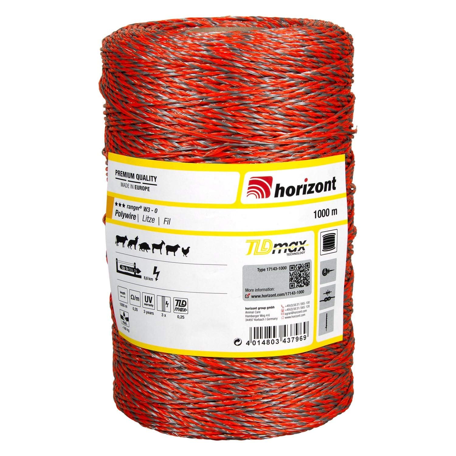 horizont-ranger-w3-o-weidezaunlitze-1000-m-orange-160-kg image 1