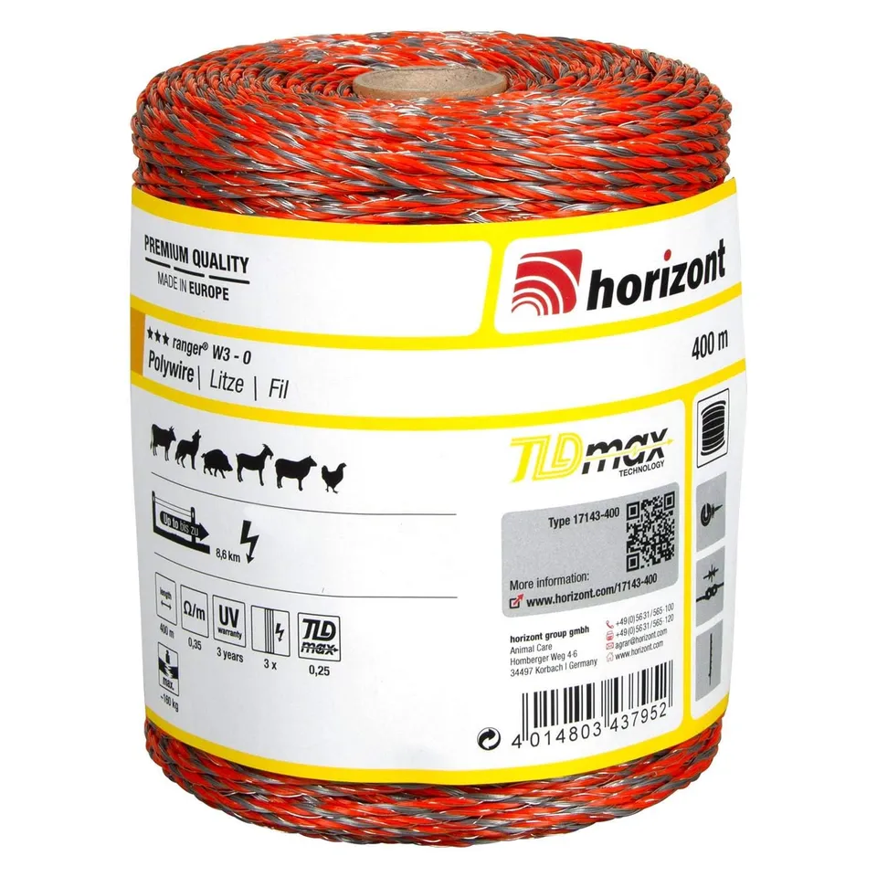 horizont-ranger-w3-o-weidezaunlitze-400-m-orange-160-kg image 1